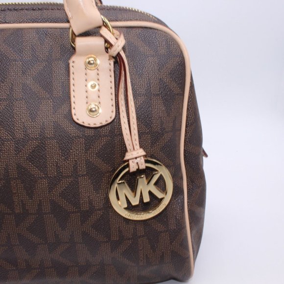Michael Kors SATCHEL Shoulder Bag Purse Logo Leather Brown Minor Defect - Picture 6 of 11